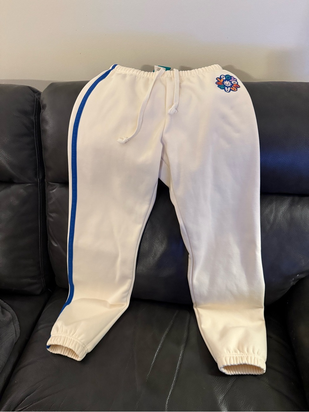 Women’s Analog Cream Yoga Pants with Blue Stripe